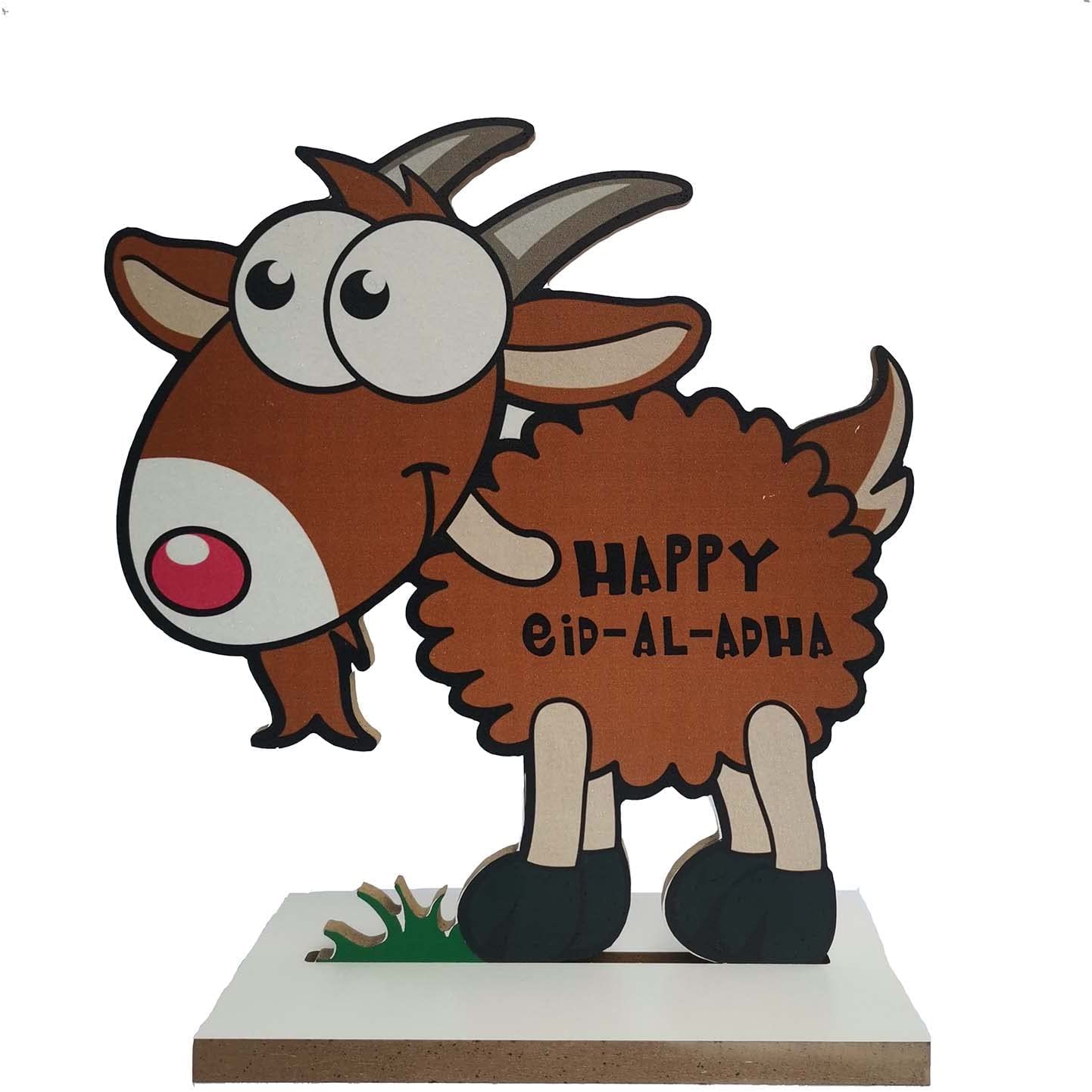 ElodieAuEid Mubarak Wooden Decorations, Muslim Islam Eid Al Adha Wooden Ornaments, Happy Eid Al-adha Table Top Sheep Shape Decor, for Home Party Supplies Indoor
