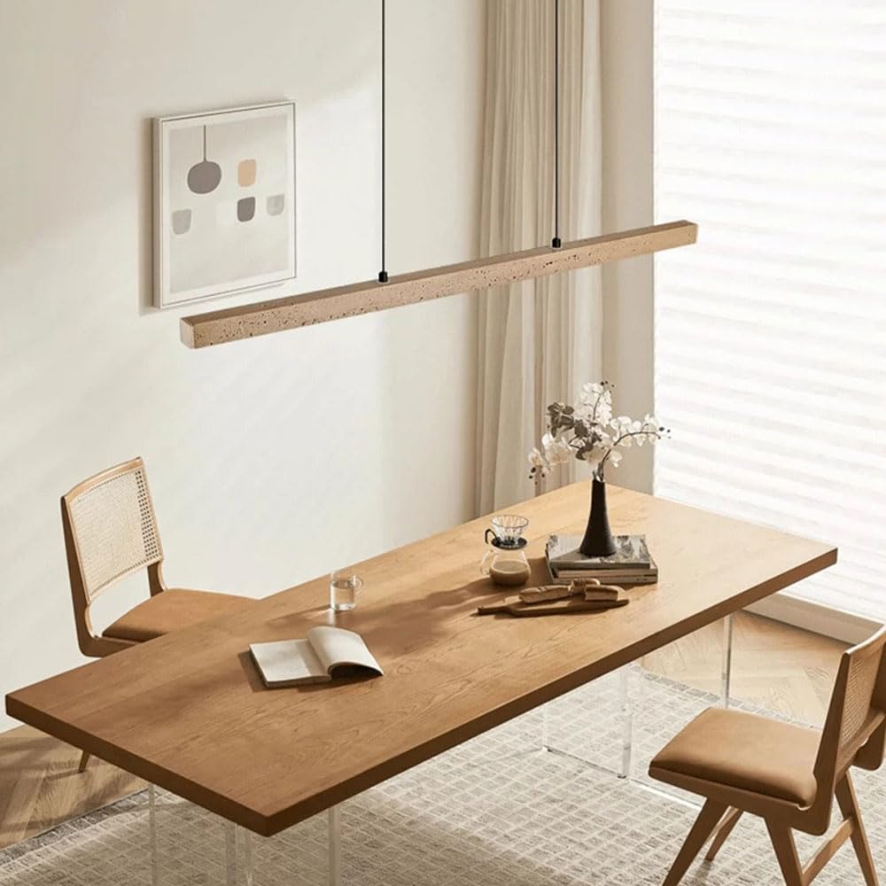 Liniowa lampa wisząca LED Żyrandol z kamienia naturalnego Ściemnialna lampa wisząca sufitowa z pilotem, Nordic Wood Lampy wiszące do jadalni Wyspa kuchenna Lampy stołowe bilardowe LWX