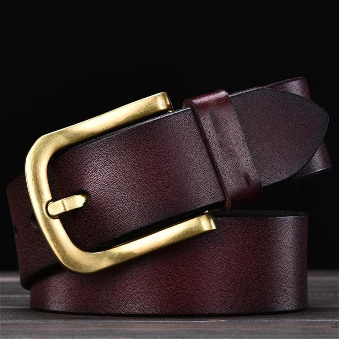 Yeuyyben Cinturón de piel auténtica para hombre con hebilla de metal, estilo casual, para negocios