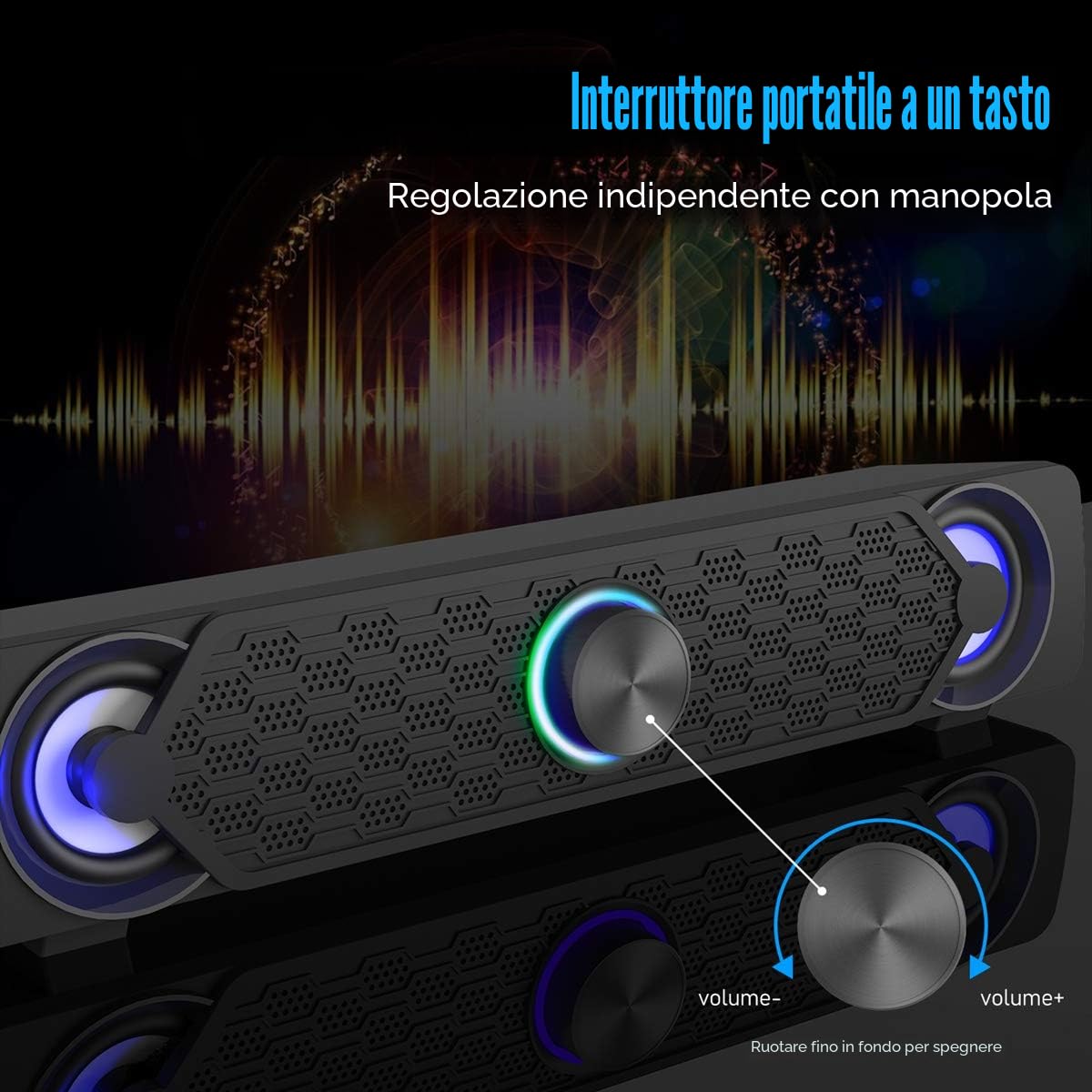 Smalody Altoparlanti PC, USB Soundbar, Altoparlante da Gioco Con Fantastiche Luci LED, Altoparlante Multimediale Perfetto per Giochi per PC, Computer, Desktop, Laptop