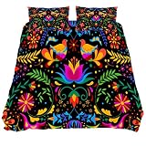 Bedding Mexican Floral Birds Duvet Cover Set ,Soft Comforter Cover Design 3 Piece Bed Set Microfiber
