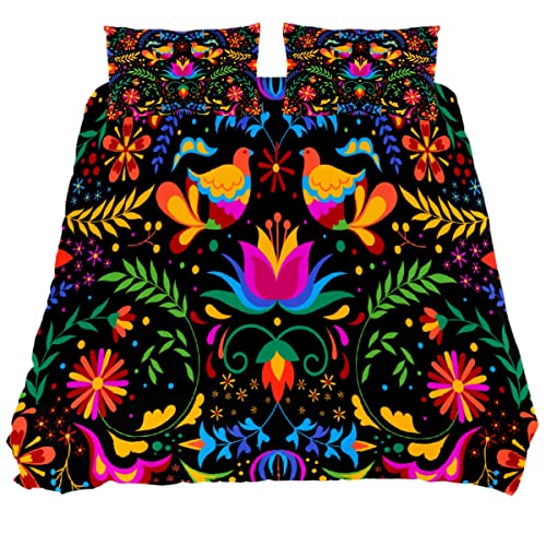 Bedding Mexican Floral Birds Duvet Cover Set ,Soft Comforter Cover Design 3 Piece Bed Set Microfiber Duvet Covers For Home Decor (New Full ) #TOP14