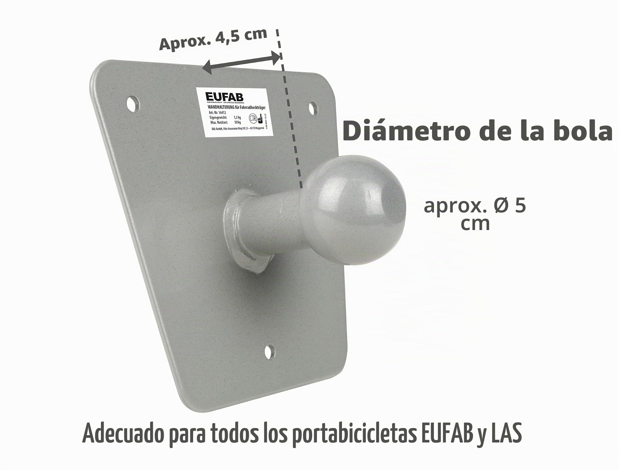EUFAB Soporte de pared 16412, adecuado solo para EUFAB y portabicicletas LAS