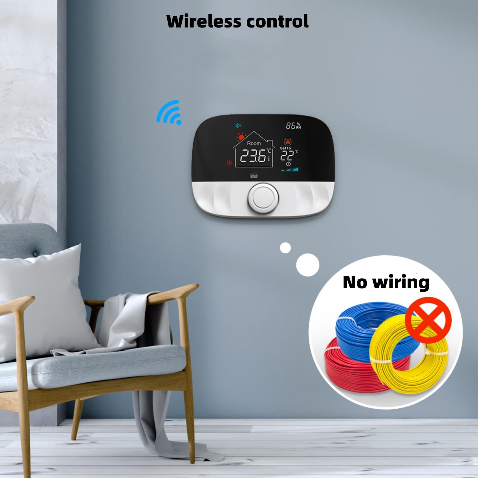Bezprzewodowy termostat z pilotem zdalnego sterowania, termostat energooszczędny, programowalna regulacja temperatury, termostat mini do ogrzewania, funkcja wielofunkcyjna, łatwa instalacja,