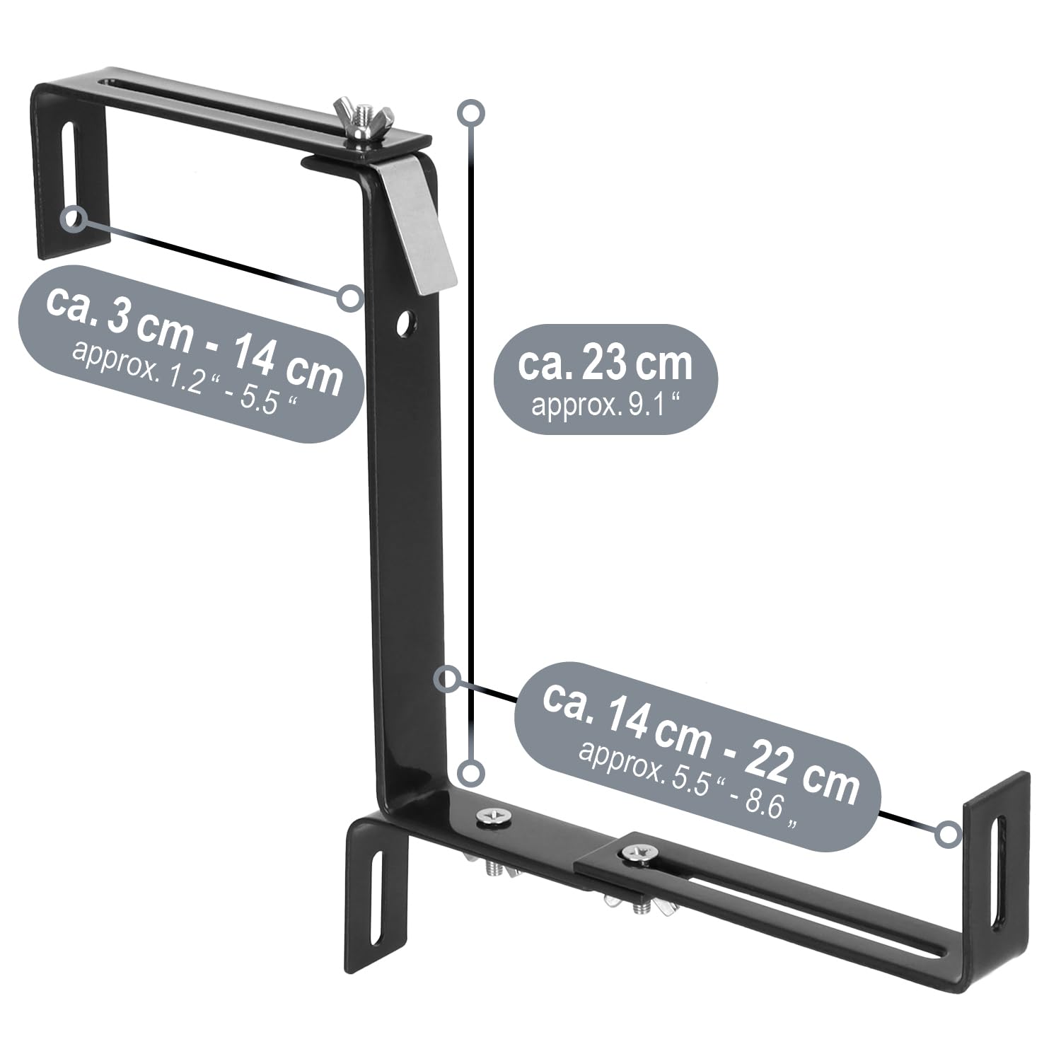 com-four® 4X Supports de jardinières Premium pour parapets et balustrades | fixation flexible en acier inoxydable pour jardinières - réglable dans les 2 sens - aucun perçage