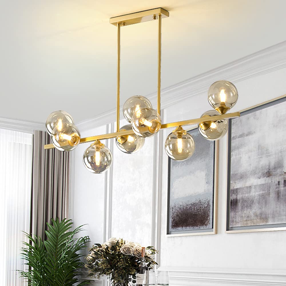 RuiRfh 8-lichts G9 glazen bol Spoetnik kroonluchter mat goud midden eeuw moderne plafondlamp verstelbaar vintage hangende hanglamp voor eetkamer keuken slaapkamer boerderij (Color : Coloured, Size