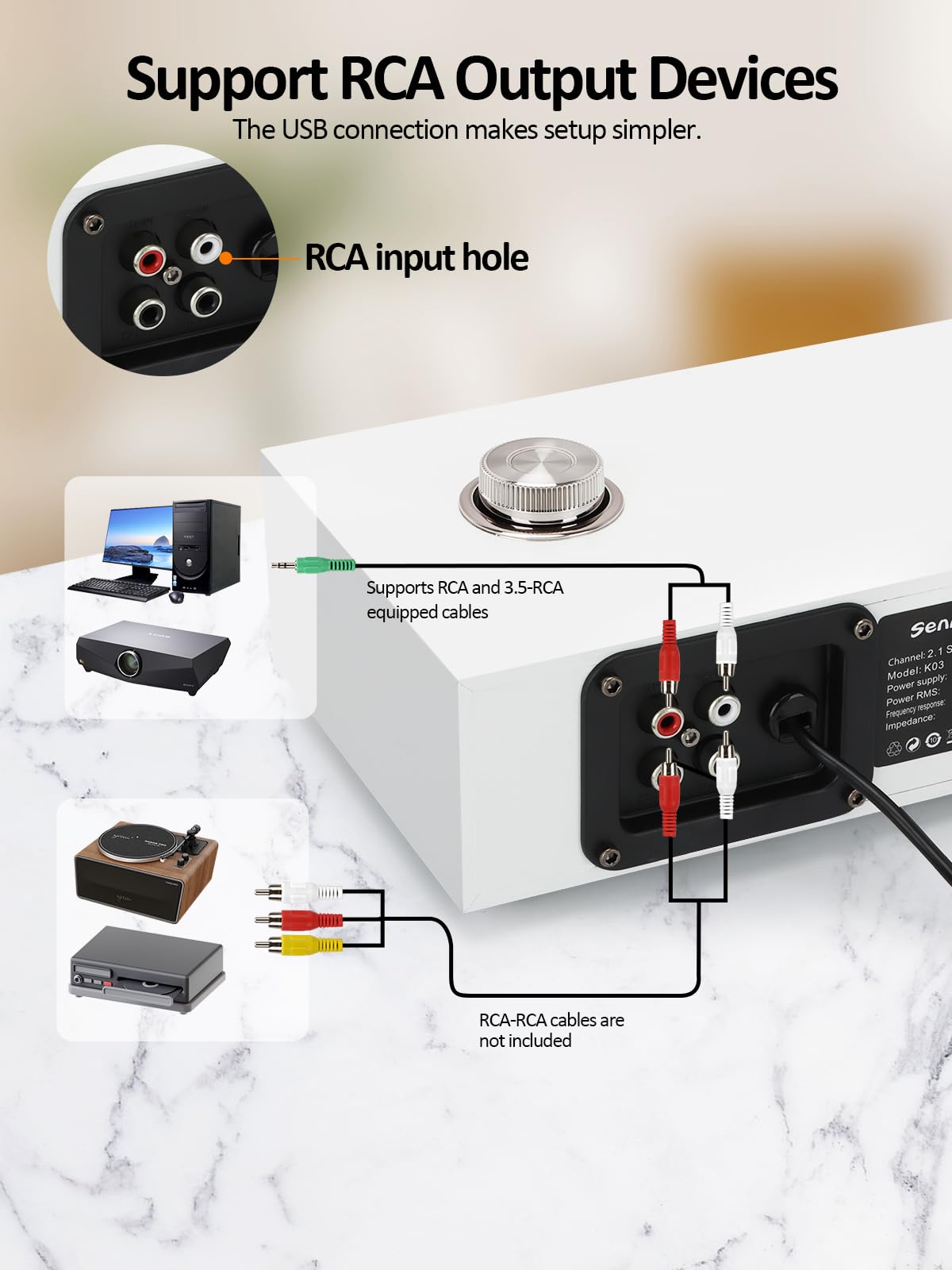 Altoparlanti per computer, altoparlanti per PC con subwoofer, altoparlanti Deaktop alimentati USB 2.1, Bluetooth 5.0 e ingresso RCA, altoparlanti per PC, desktop, laptop, fonografi, telefoni