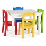 Humble Crew Kids Wooden Table and 4 Chairs Set&comma; White&sol;Primary - Kids Table and Chair Set for Toddlers and Children for Arts&comma; Crafts&comma; and Snack Time - Sturdy&comma; Durable Toddler Activity Table