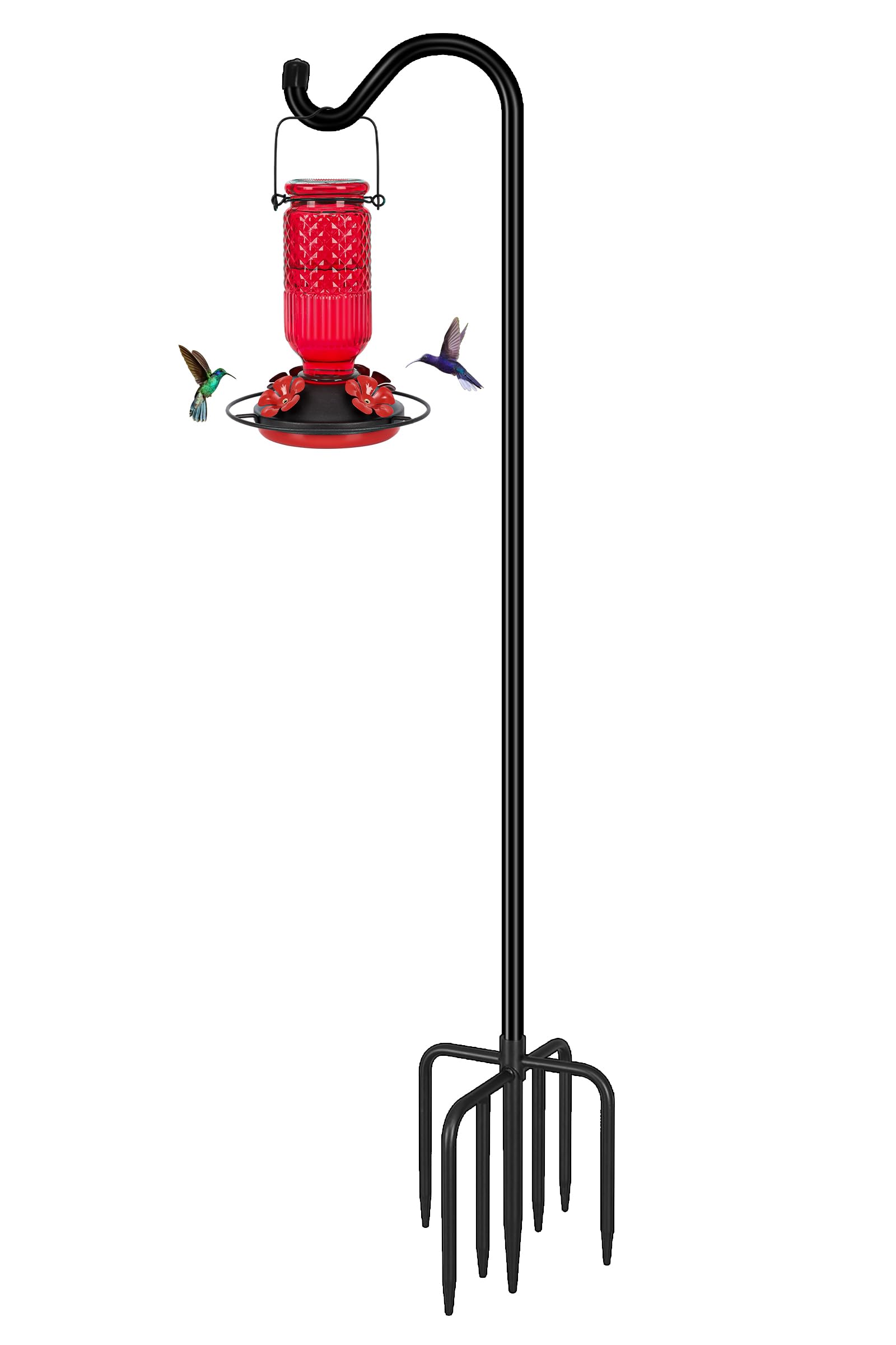 FEED GARDEN 76'' Bird Feeder Pole, Heavy Duty Shepherds Hooks for Outdoor with 7-Prong Base, Adjustable Shepherds Hook for Hummingbird Feeder, Lanterns, Plants, Wedding Decor (1 Pack)