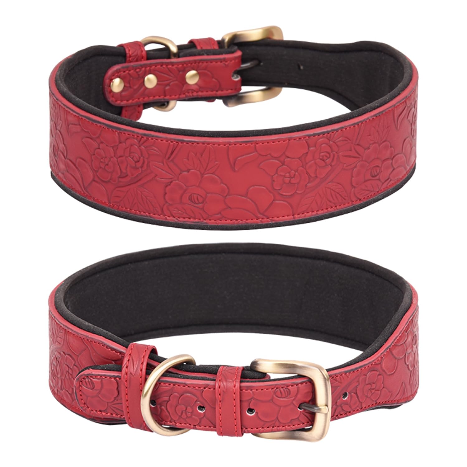 haoyueer Collar de cuero para perros grandes, medianos y pequeños, collar de piel sintética para perros, collares de cuero con estampado en relieve (M, rojo)