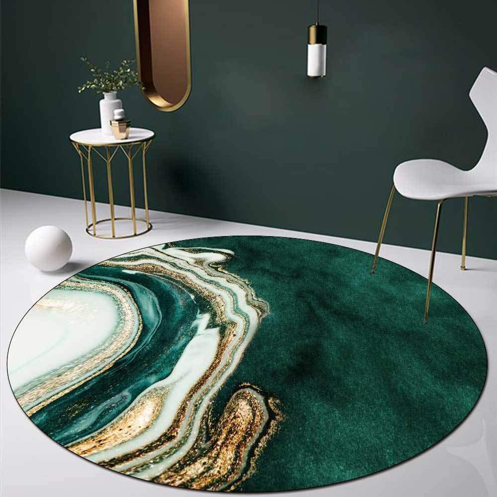 GUGJHFVH Round Living Room Bedroom Soft Large Rugs ø 190 cm Non-Slip Washable Office Short Pile Rug Modern Carpet Geometric Stone Pattern Green 1