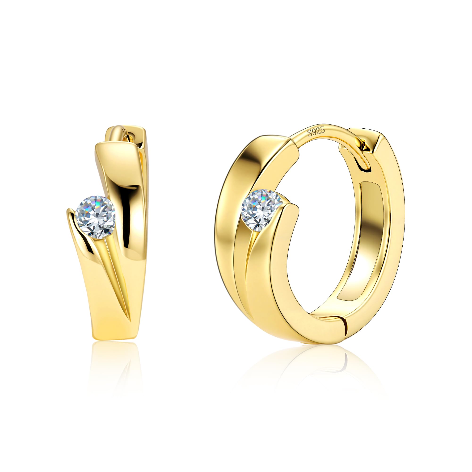 ALEXCRAFT 14K Goldplated Hoop Earrings for Women, Hypoallergen Small Tiny 925 Sterling Silver Sleeper Cartilage Twist Huggie Hoop Earrings With Ball