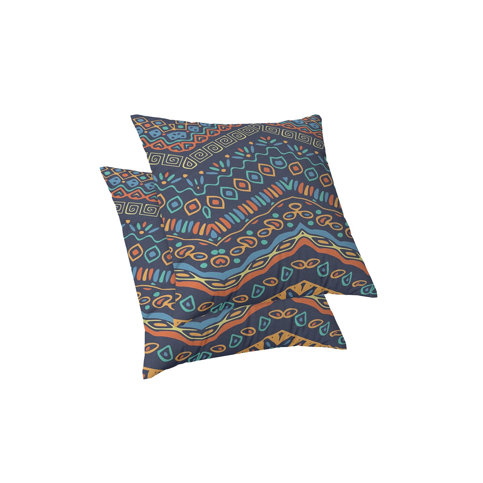 ggaimwf Boho Linen Cushion Covers for Sofa Bed Throw Pillow Hippie Bohemian Ethnic Style Navy Blue Chevron Handmade Square Cushion Cases with Invisible Zipper, 40x40cm Set of 2