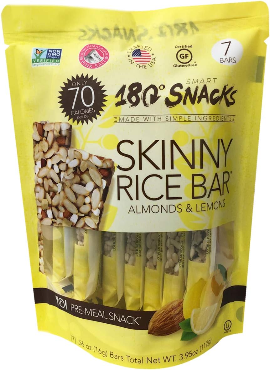 180 Snacks Skinny Almond and Rice Bar with Himalayan Salt 2 Pack (Lemon)