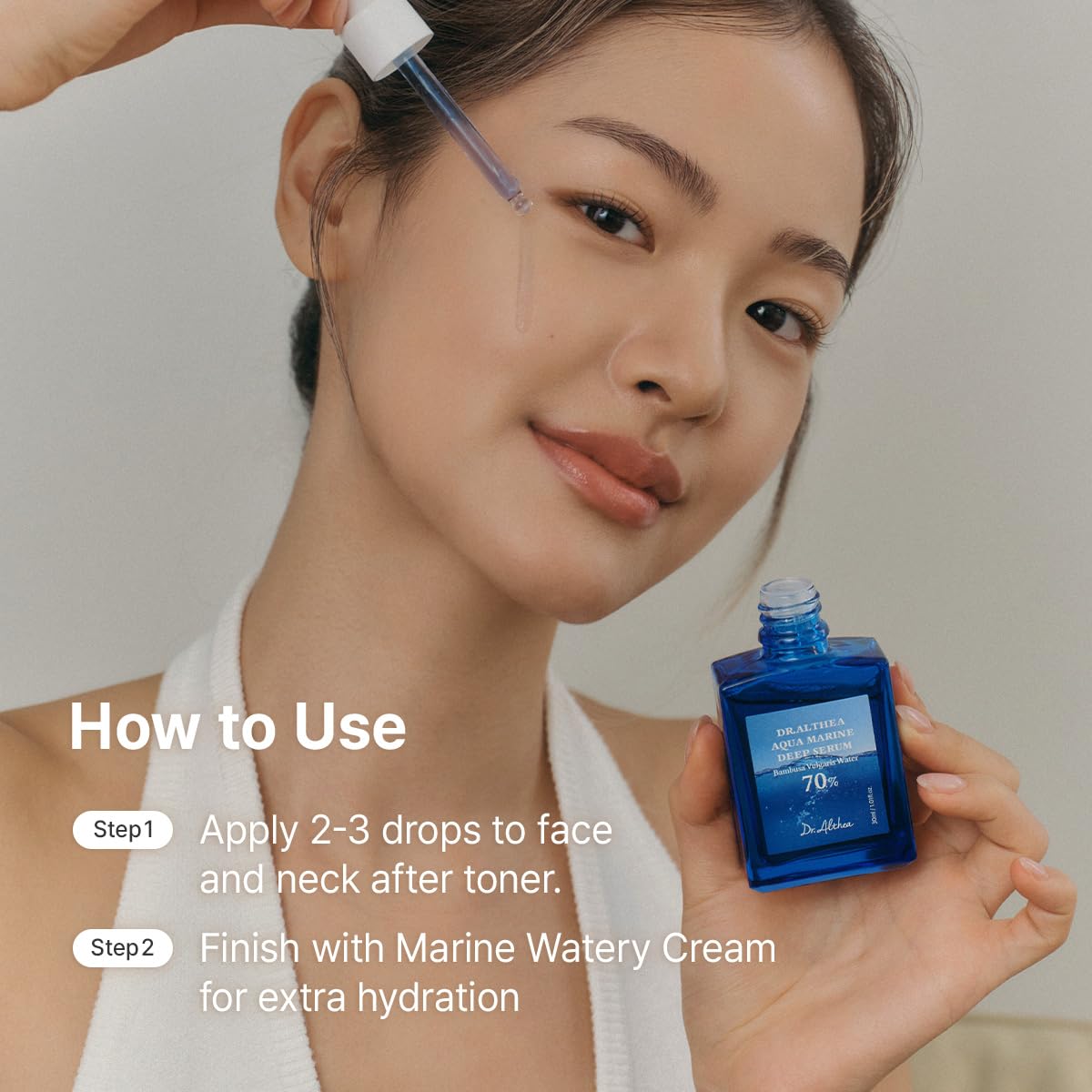 Dr.Althea Aqua Marine Deep Serum | Natychmiastowe nawilżenie i kojące serum do twarzy do wszystkich rodzajów skóry, koreańska wegańska pielęgnacja skóry, 30 ml