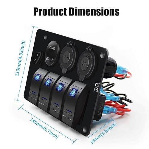 Miniatura 5 de Panel de interruptor basculante de barco marino de 4 bandas, color azul, interruptor de palanca impermeable con ahorro de energía para camión, RV,