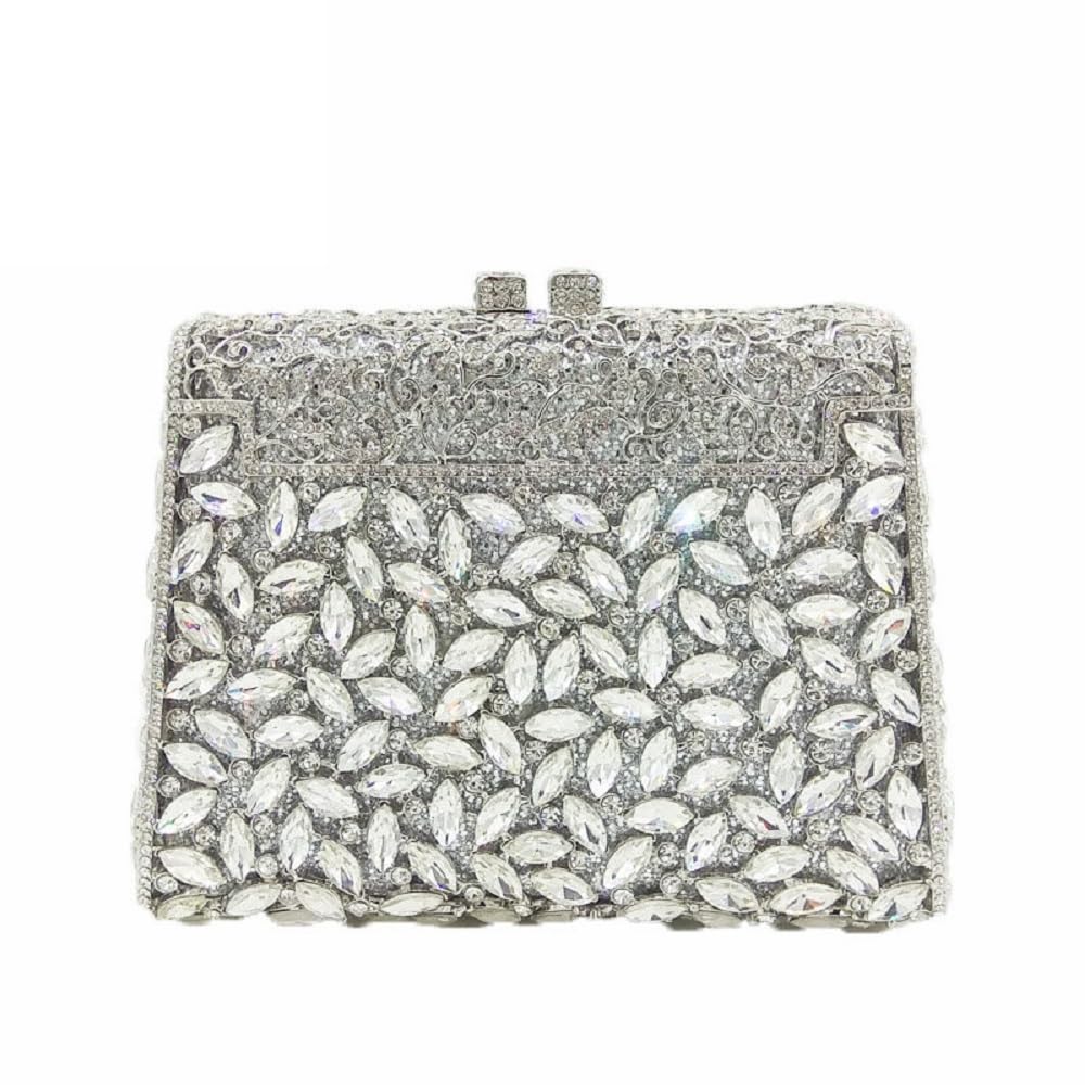 Boutique De FGG Crystal Clutch Purse for Women Formal Evening Handbags Rhinestone Clutch Bag Wedding Party Handbags,Mini,Silver
