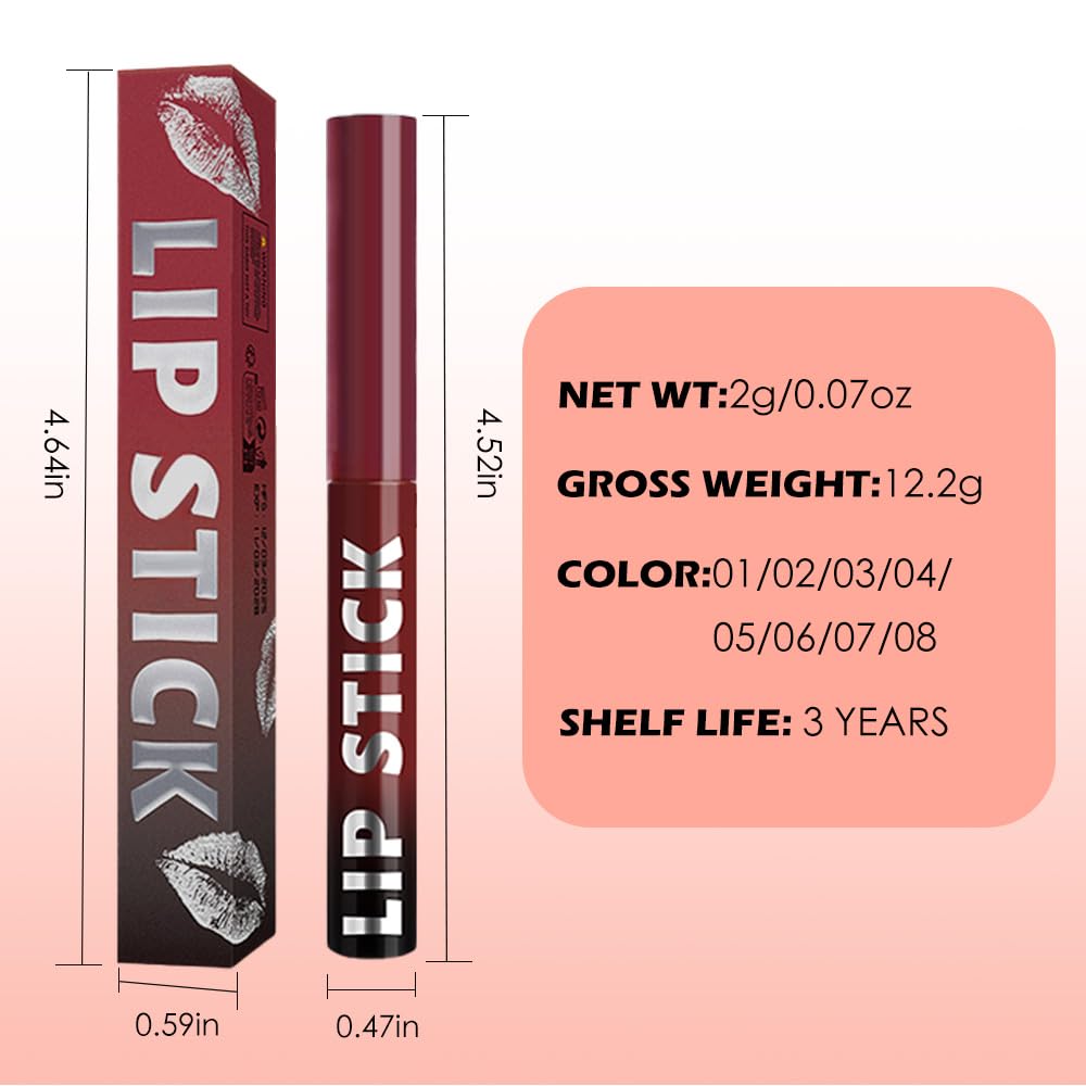 Lápiz labial mate para mujer, lápiz labial rojo cereza de 24 horas, resistente al agua, fórmula hidratante que no se seca, maquillaje de brillo de labios, vegano y libre de crueldad, 07 6