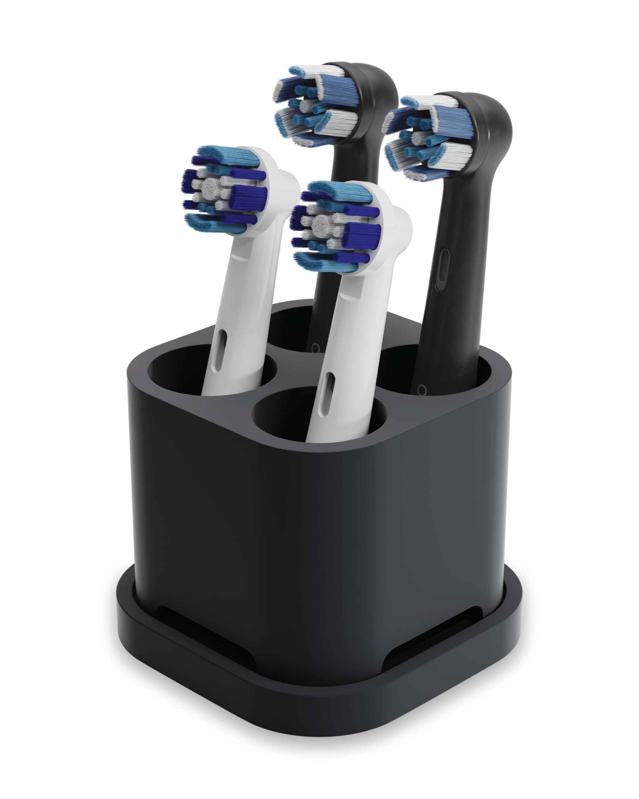 Qikfresh - 4-slot toothbrush and brush head holder - Compatible with Oral-B, iO, Philips Sonicare, Waterpik, Fairywill - Food-grade silicone (Black)