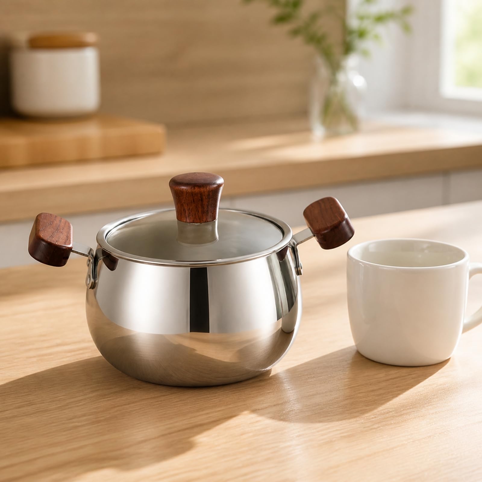 Cazo con Tapa Vidrio Multifuncional | cazo Acero Inoxidable, Compacto, Olla para Leche, Desayuno