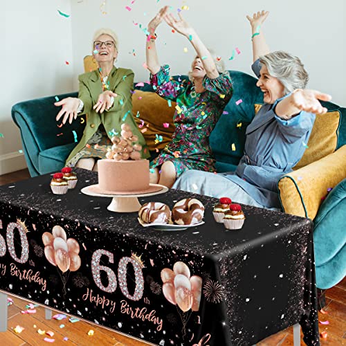 Grehumor 3Pcs 60Th Birthday Tablecloth Decorations For Women-Rose Gold Pink Table Cloth Happy 60 Birthday Theme Party Supplies Table Cover Plastic Disposable Rectangular Party Decorations #TOP5