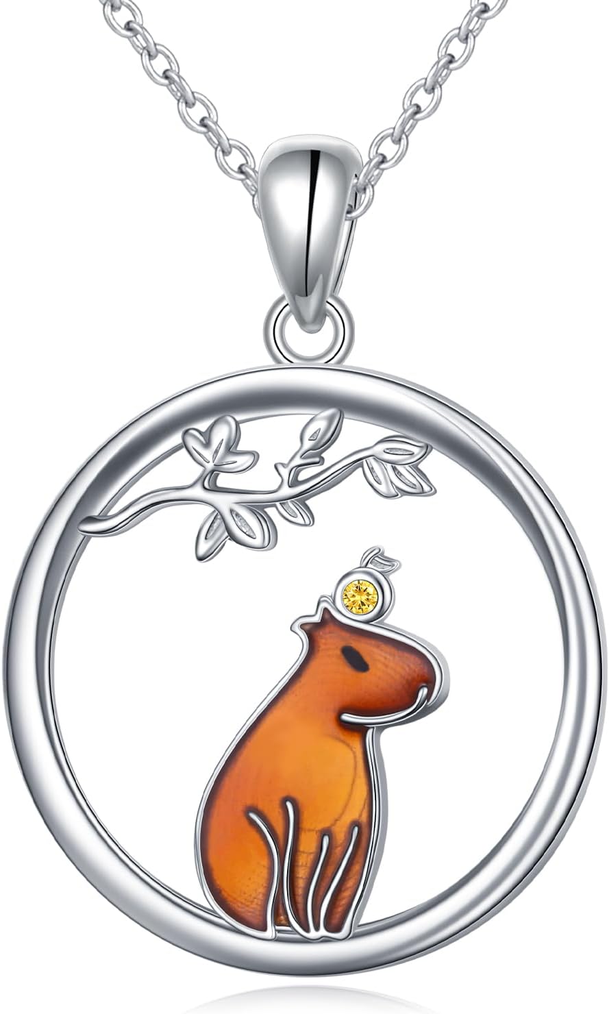 Sterling Silver Cute Animal Heart Yorkie Squirrel Pendant Necklace for Women Animal Charms Jewelry Birthday Christmas Gift