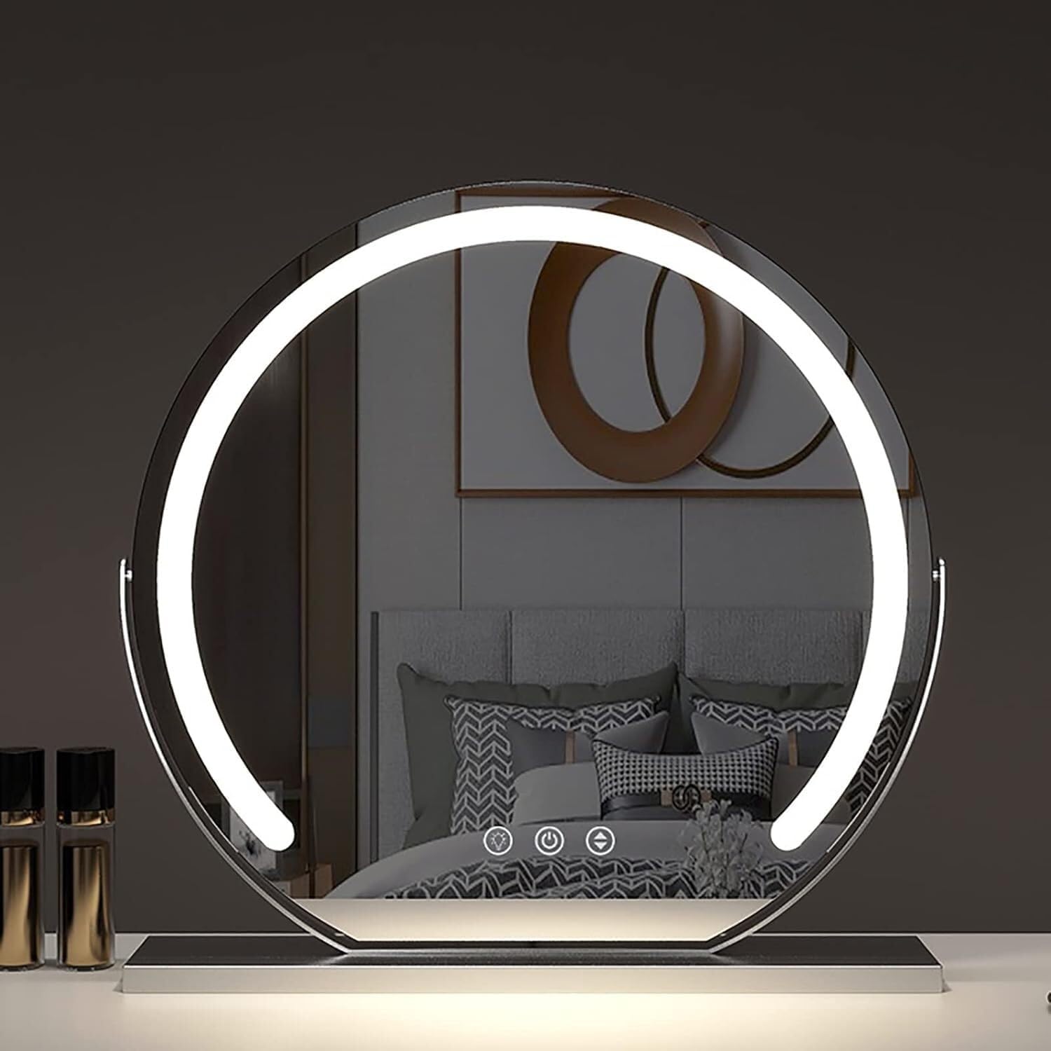 Schminkspiegel mit Beleuchtung, Beleuchtung einstellbar, 360° drehbar, Smart-Spiegel mit induktivem Touch-Schalter, Tischspiegel für Schlafzimmer und Ankleidezimmer(Silver,50x50cm)