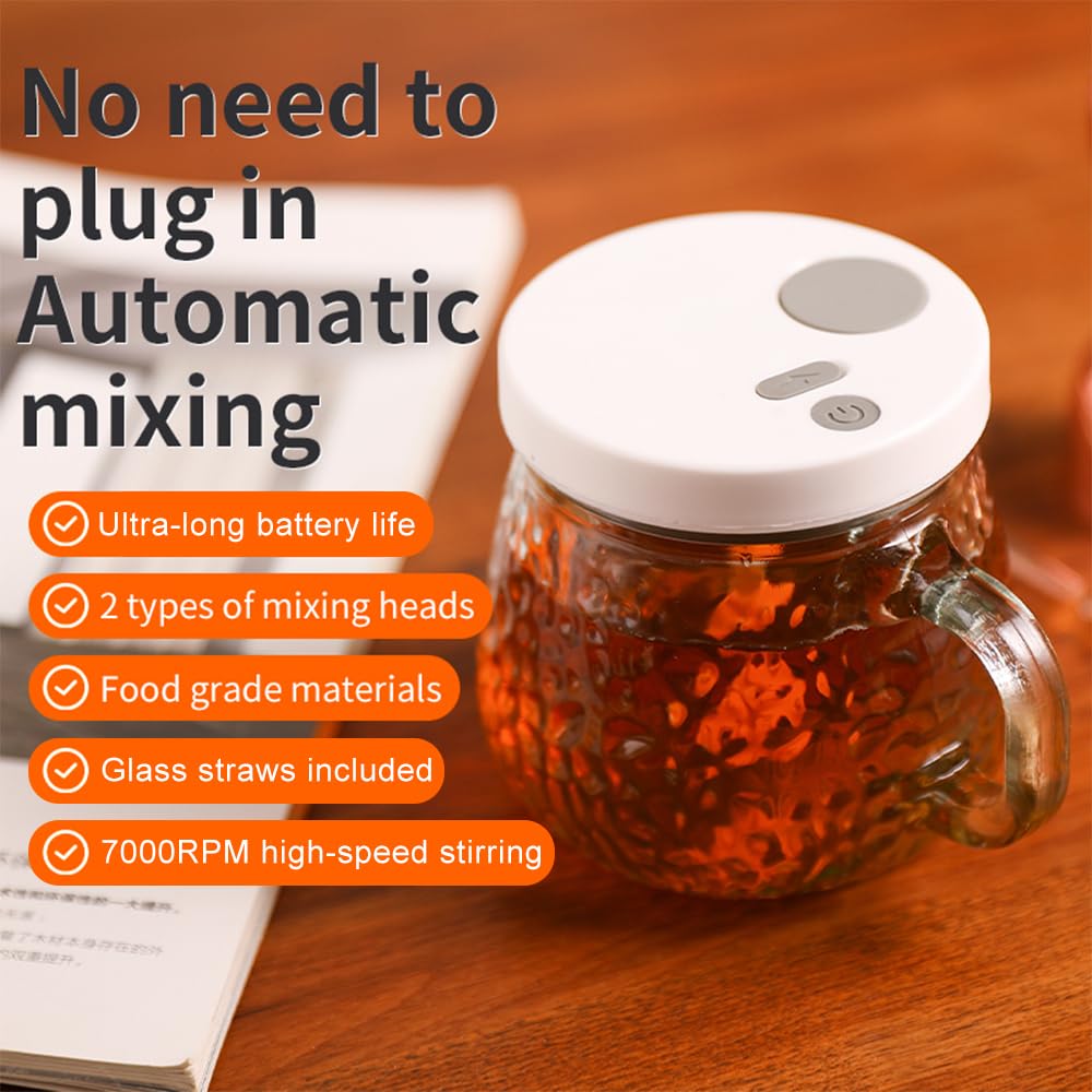 Self Stirring Coffee Mug- High Speed Self Stirring Mug with 2 Stirring Rods Straw Coaster - 350ML Rechargeable Automatic Stirrer for Tea/Chocolate/Milk - Self Stirring Cup for Home Office Travel