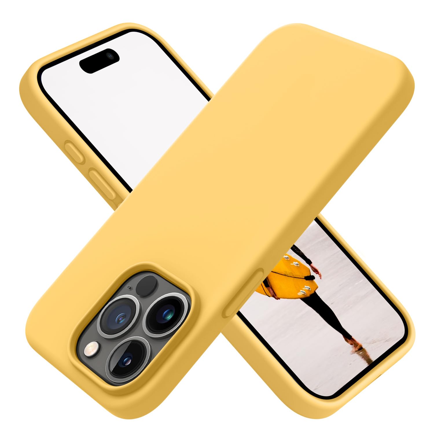 OTOFLY Compatible with iPhone 15 Pro Max Case,[Silky and Soft Touch Series] Premium Soft Liquid Silicone Rubber Full-Body Protective Bumper Case for iPhone 15 Pro Max (Yellow)