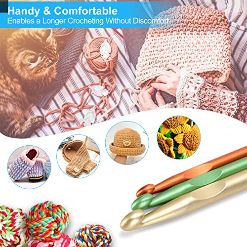 Image of Vodiye 3 Sizes Large Crochet Hooks 10-15mm, Ergonomic Crochet Hook Set, Colorful Metal Hooks for Chunky Yarn and DIY Crafts