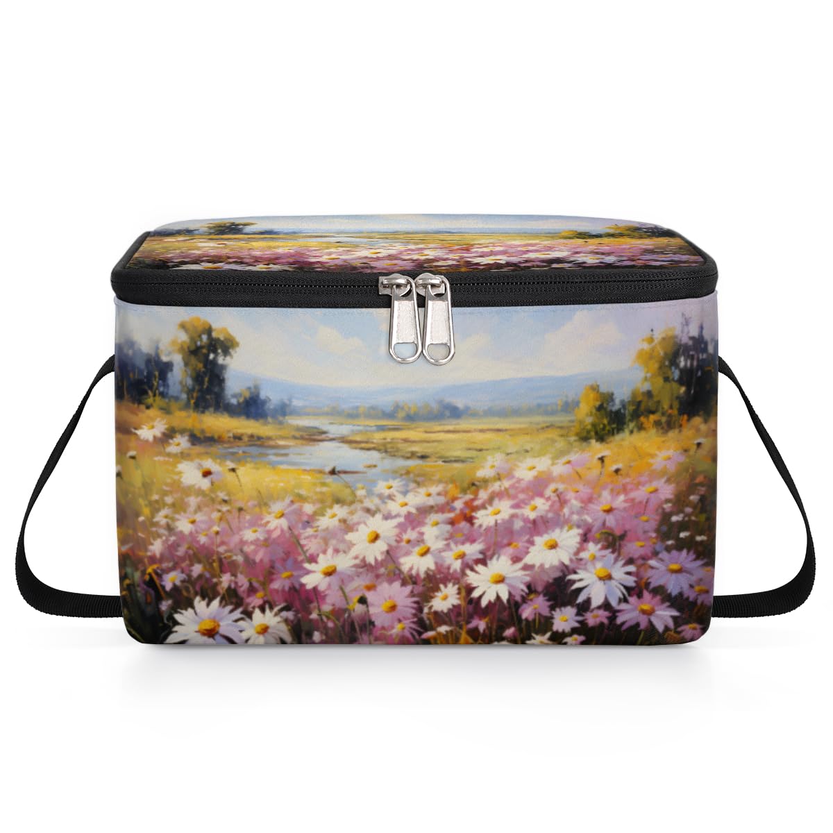 GzLeyigou Wild Flowers Lunch Bags for Women Men 9 Cans, Hot & Cold Food Delivery Bag Insulated Grocery Bag Insulated Lunch Box Field Daisy Cooler Bag for Office Work Picnic Beach
