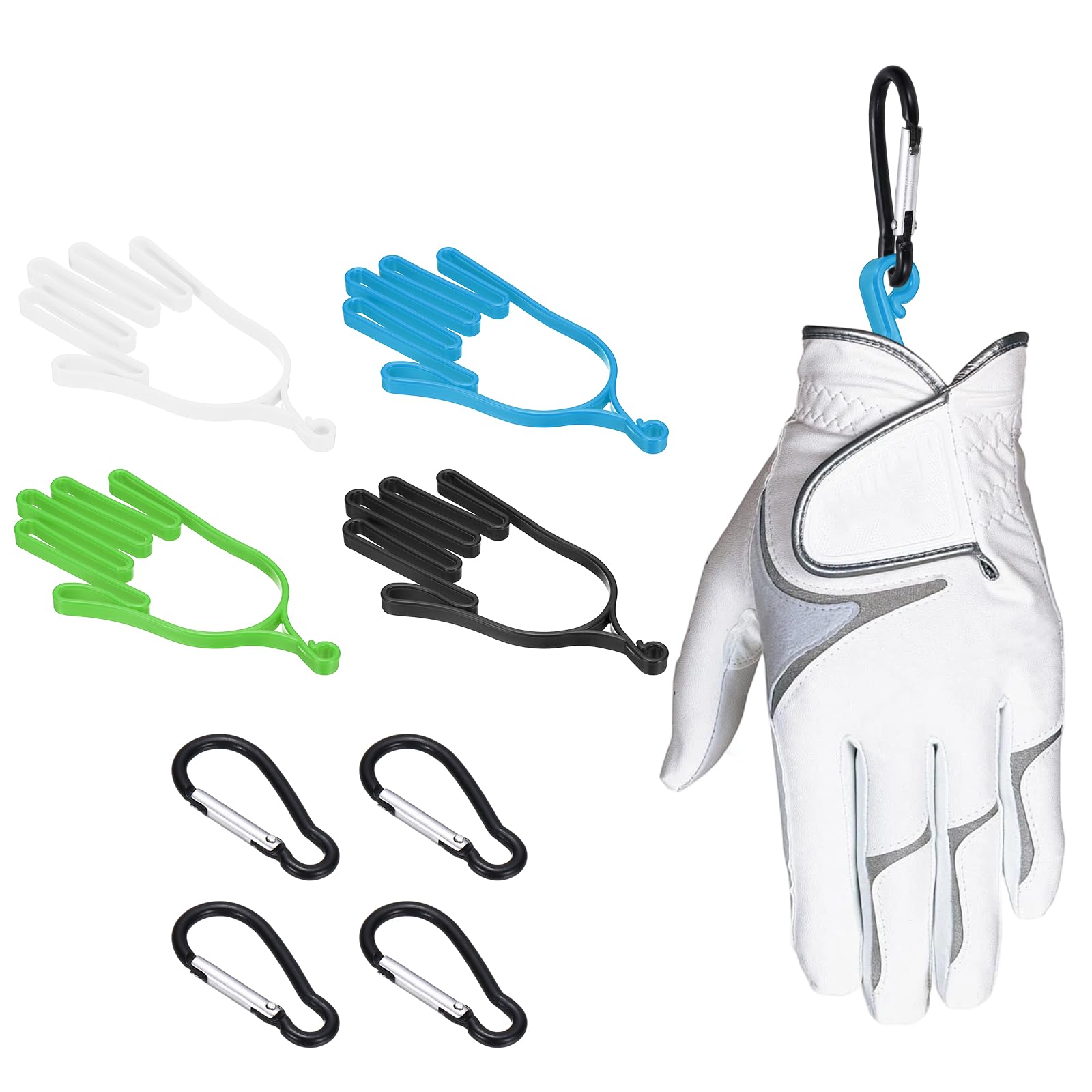 PATIKIL Golf Gloves Stretcher, 4 Pcs Plastic Keeper Support Rack Holder Dryer Hanger Frame with Hanging Hooks for Men Women Sports Gloves Maintenance, Green/Blue/Black/White