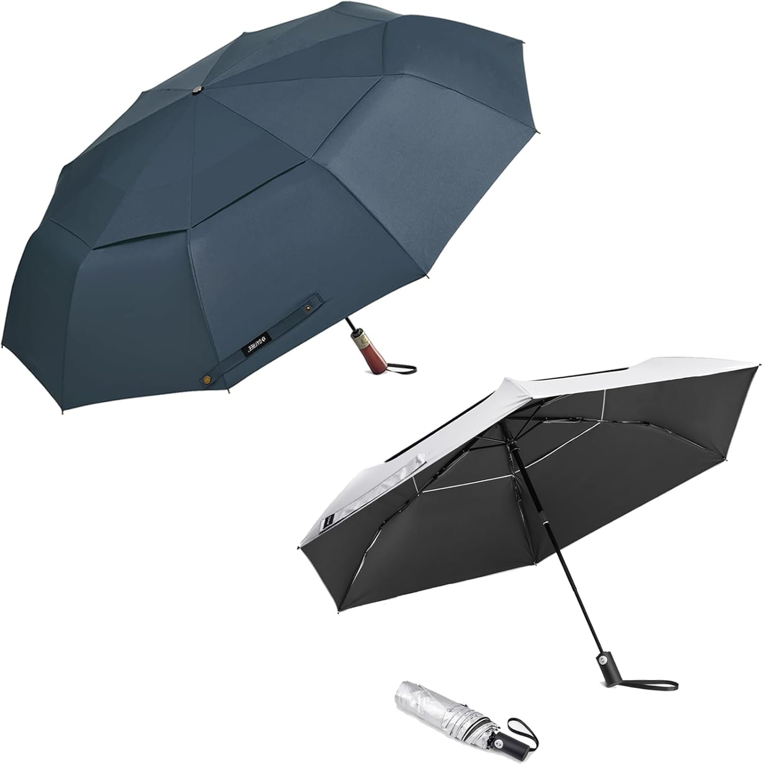 54 inch Large Compact Windproof Golf Umbrella for Rain Oversized 10 Ribs Automatic+42Inch Travel Ultralight UPF50+ UV Protection Compact Umbrella Super Slim Small Portable Automatic Anti-bounce Close