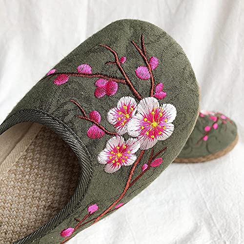 Plum Embroidered Women Casual Cotton Fabric Ballet Flats Handmade Ladies Comfort Canvas Platform Shoes Embroidered Shoes (Color : Beige Size : 7.5)4