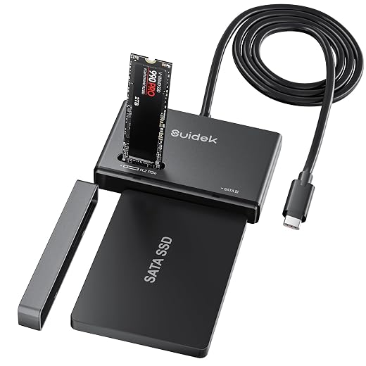 SUIDEK M.2 NVMe SSD Enclosure Adapter, Type-C 10Gbps to M.2 and SATA Hard Drive Reader External M.2 PCIe NVMe SSD Enclosure Compatible with (M Key&M+B Key) Any Sizes and 2.5/3.5" SATA Solid State Disk