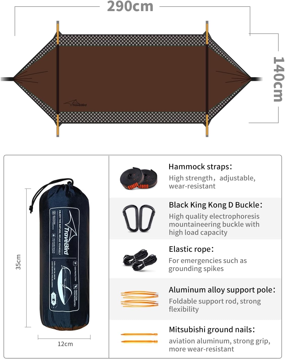 Camping Hängematte Zelt mit Moskitonetz und Sonnenschirm, 290x140CM Großer Raum, Multi-Modus Leichte Hängende Hängematten mit Baum Riemen Swing, Boden Zelt für draußen, Wandern Camping