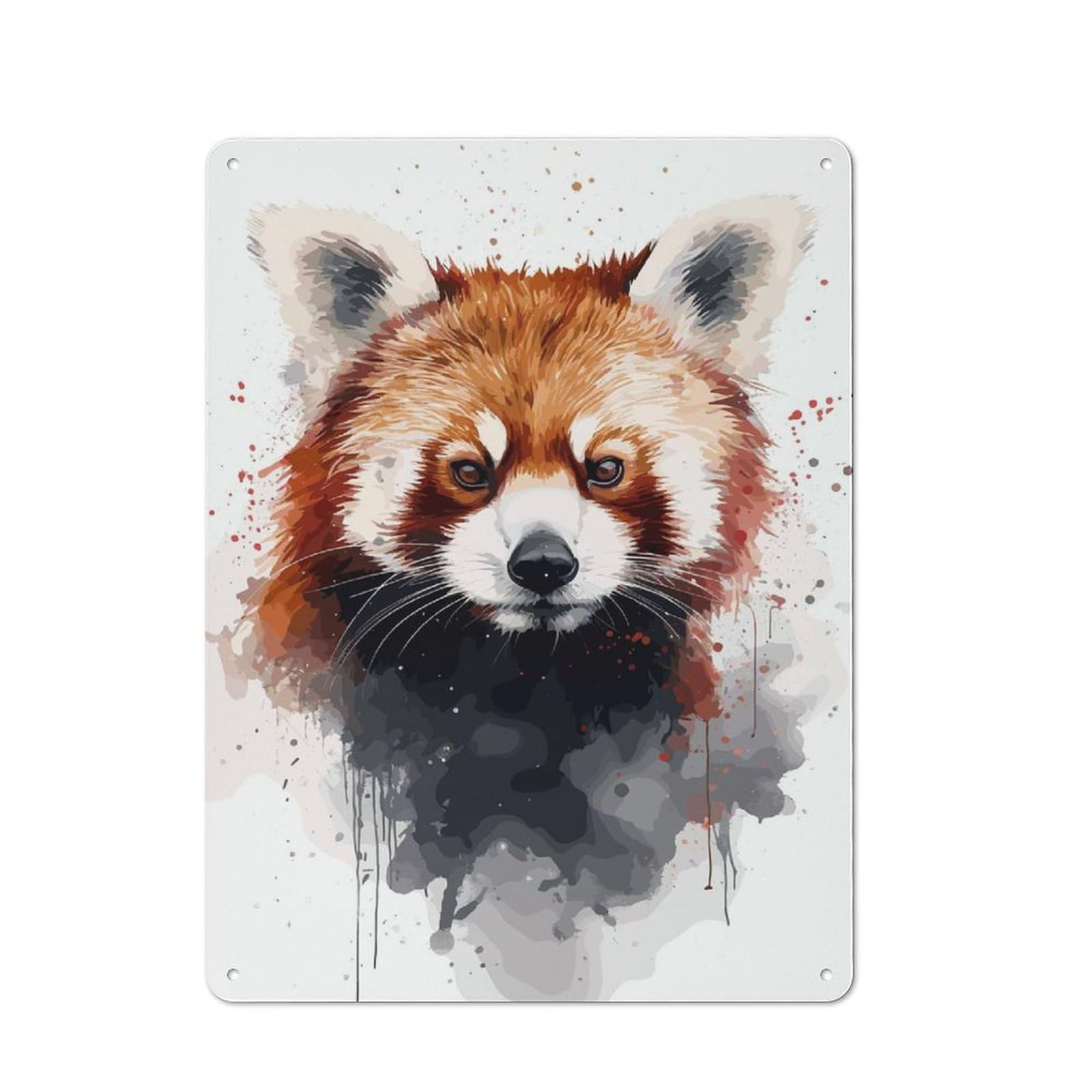 Farmhouse Metal Sign with Red Panda Watercolor Portrait Design 40x30cm, Rustic Country Wall Plaque for Cottage, Kitchen, Hallway Or Breakfast Nook