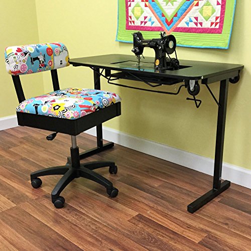Arrow 611F Sewing Table for Vintage Singer Featherweight Sewing Machines 221 and 222, Portable with Wheels and Lift, Black Finish