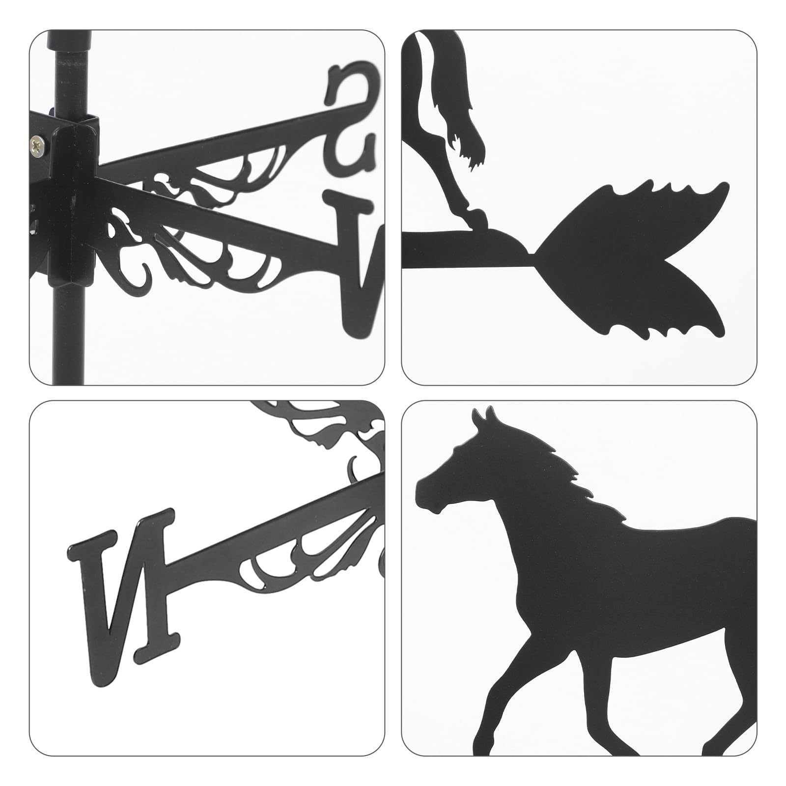 Girouette Cheval en Fer Noir pour Décoration de Jardin Piquet Métallique Rétro, Installation Facile pour Indicateur de Direction du Vent en Extérieur