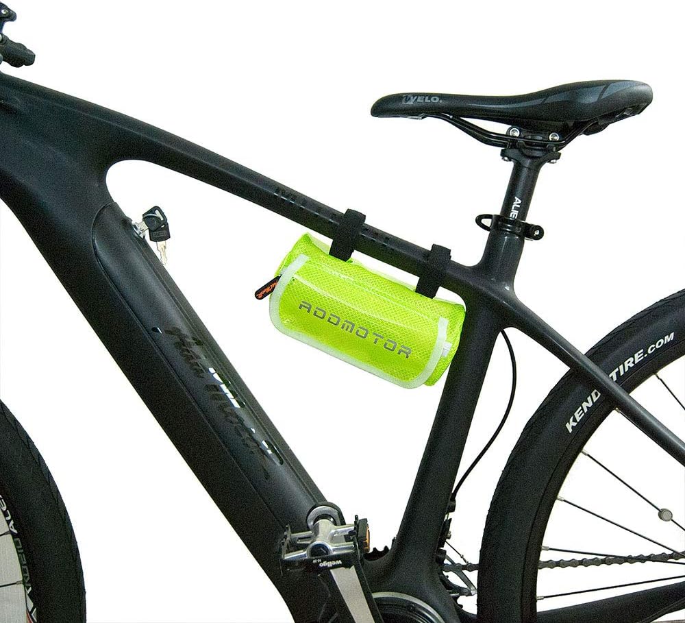 ADDMOTOR Reflective and Fluorescent Bike Bag, Waterproof Translucent Storage Cylindrical Pack, Front Frame Storage Bag with Velcro, Baffle and Zipper Protection for Cycling (Yellow)