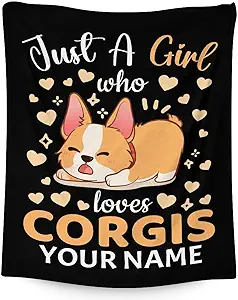 Personalized Corgi Blanket Gifts with Name - 30"x40" Cute Throw for Adults, Kids - Black Soft Fuzzy Blankets for Couch & Office
