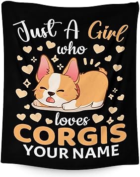 Personalized Corgi Blanket Gifts with Name - 30"x40" Cute Throw for Adults, Kids - Black Soft Fuzzy Blankets for Couch & Office