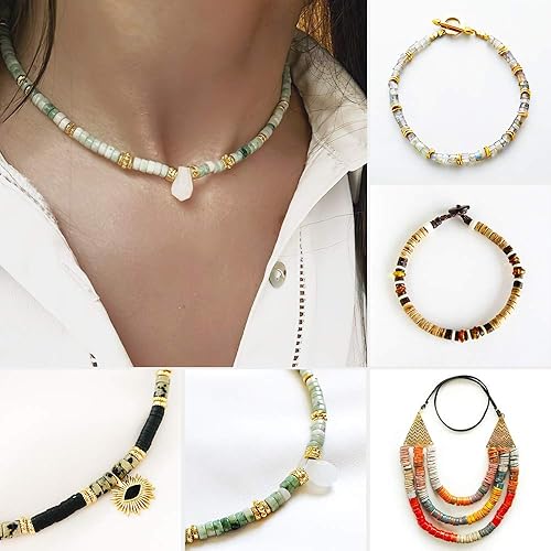 Miniatura 6 de Cuentas Heishi de piedra natural para hacer collares, 0.157 pulgadas x 0.079 pulgadas (0.157 in x 0.079 in), pequeñas piedras redondas planas