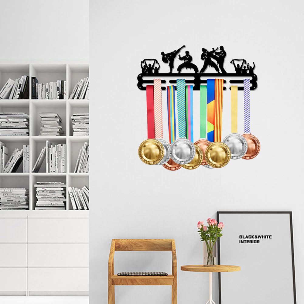 SUPERDANT Espositore A Parete Per Medaglie Cheerleading 6 File 24 Ganci | Porta Medaglie In Metallo Nero Con Fermo Antiscivolo, 40x25cm