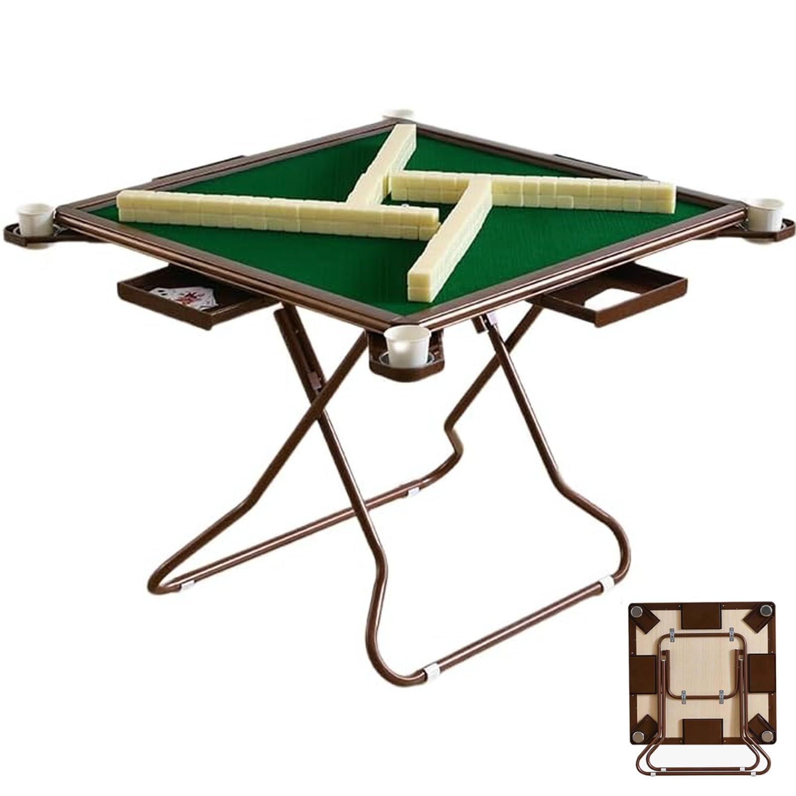 Składany stół Mahjong,stoły karciane Składany kwadrat 34,64 * 34,64 ",wielofunkcyjny stół karciany z uchwytami na kubki i tackami na chipsy,do kart do pokera,Mahjong,gier planszowych itp.