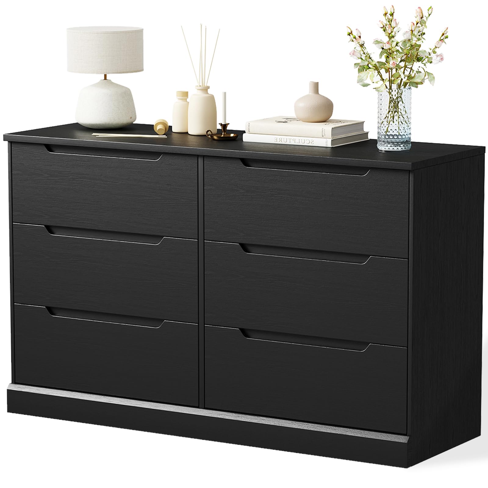 Seeday White Dresser for Bedroom, 6 Drawer Dresser, Modern Chests of Drawers with Deep Drawers and Handleless for Living Room, Hallway, Entryway