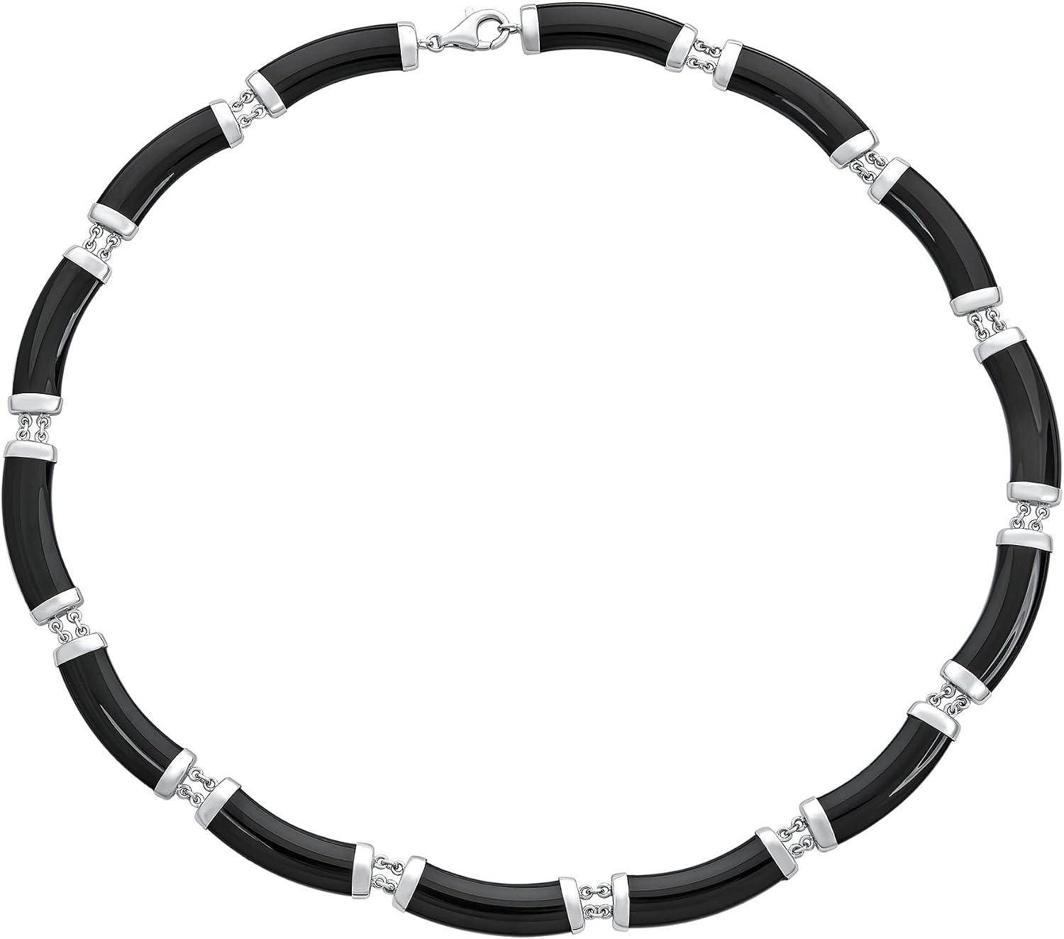 Bling Jewelry Asian Style Gemstone Genuine Multi Color Yellow Red White Green Jade Black Onyx Strand Slender Tube Bar Link Necklace Collar 14K Yellow Gold Plated .925 Sterling Silver 16-18 Inch