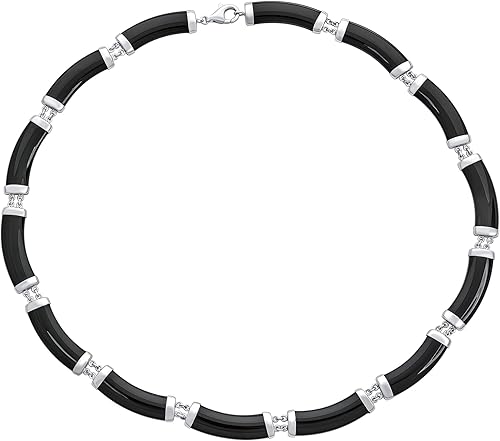 Collar con piedras preciosas de estilo asiático, genuina, multicolor, amarillo, rojo, blanco, verde, jade negro, ónix negro, cadena de eslabones de