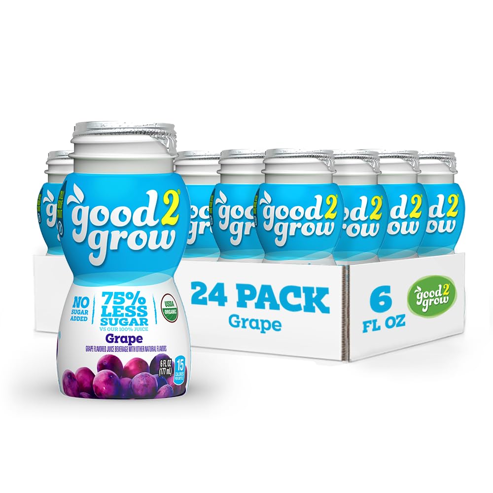 good2grow Organic Grape Flavored Juice for Kids - Grape Juice Bottles Bulk 24 Pack, Reusable Bottle, No Sugar Added - 6 fl oz, Pack of 24 (Spill Proof Tops Not Included)
