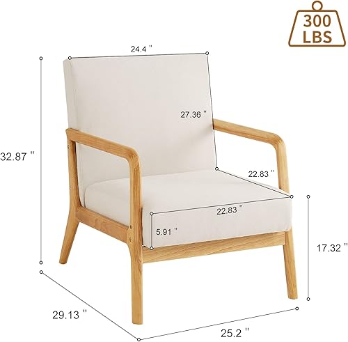 Miniatura 2 de kinmars Silla decorativa moderna de mediados de siglo para sala de estar, dormitorio, sillón con reposabrazos de madera, silla tapizada, silla de